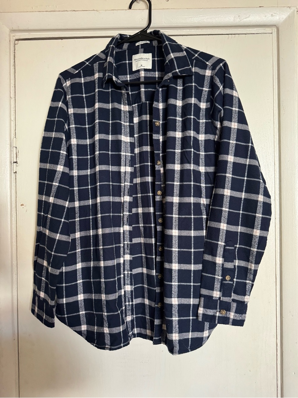 Abercrombie & Fitch Navy and White Plaid Boyfriend Shirt